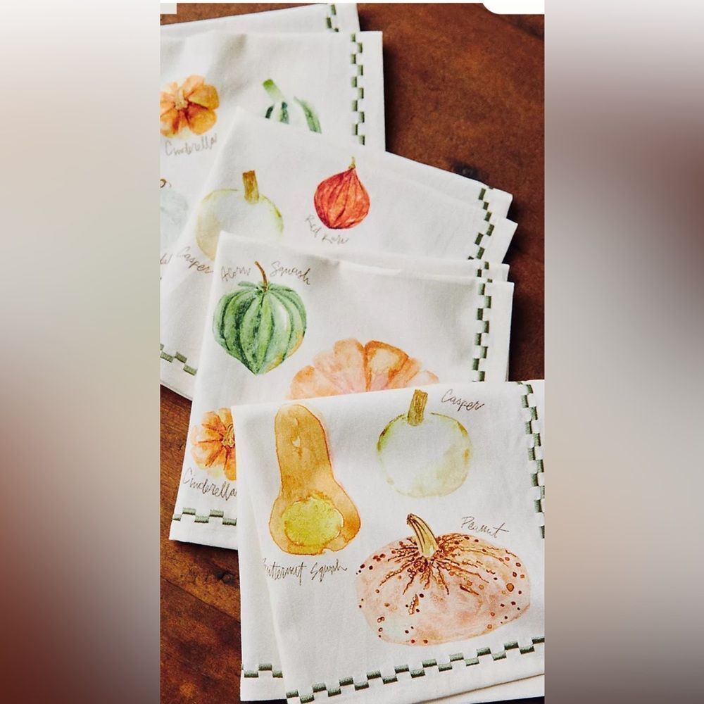 Anthropologie Types of Pumpkins Napkins, Set of 4